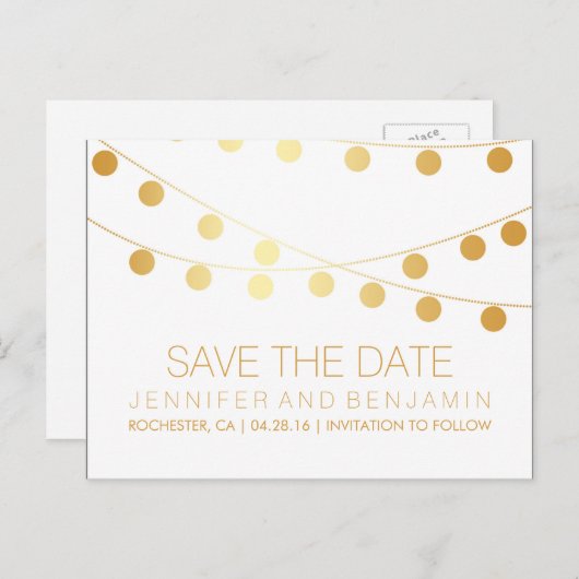 Gouden folie String van Lights Save the Date Aankondigingskaart (Voorkant / Achterkant)