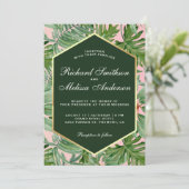 Gouden folie Tropische Groene bladeren Bruiloft Ui Kaart (Staand voorkant)