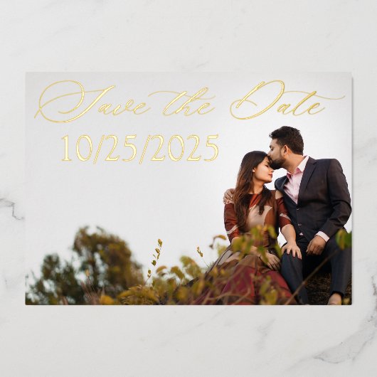 Gouden Folie Verlovings Save the Date Uitnodiging (Voorkant)
