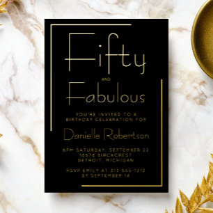 Gouden Folie Vijftig en Fabulous 50ste Verjaardags Uitnodiging