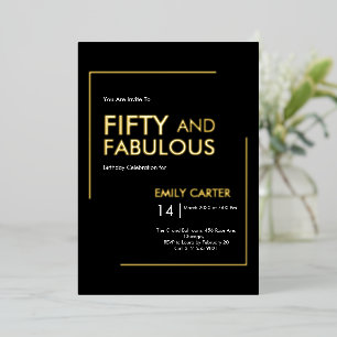 Gouden Folie Vijftig en Fabulous 50ste Verjaardags Uitnodiging