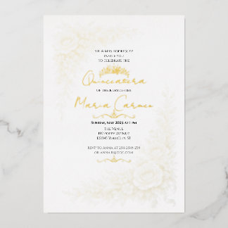 Gouden folie waterverf bloemige Quinceanera tiara Uitnodiging