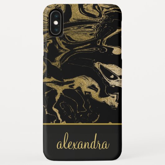 Gouden folie - Zwart Modern Elegant Marmeren Monog Case-Mate iPhone Case (Achterkant)