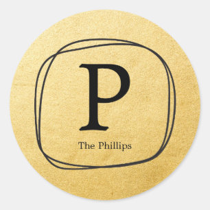 Gouden folie & zwarte handgetekende frame favoriet ronde sticker