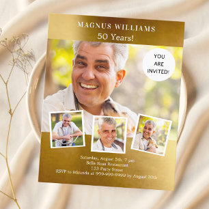 Gouden foto collage verjaardagsuitnodiging