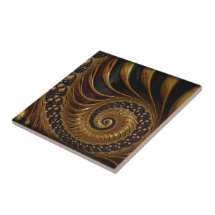 Gouden Fractal Zwart en Goud Keramische Tegel Tegeltje