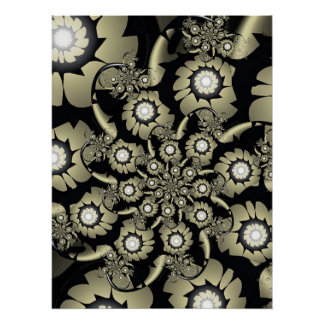 Gouden Fractale Bloem Spiraalpatroon Perfect Poster