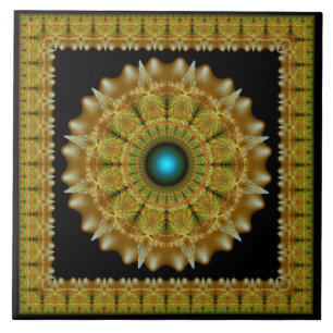 Gouden fractale omlijst ornament mandala tegeltje