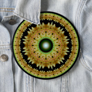 Gouden fractale ronde mandala button 6,0 cm