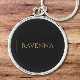Gouden Frame Gepersonaliseerde Naam Diepzwart Luxe Sleutelhanger