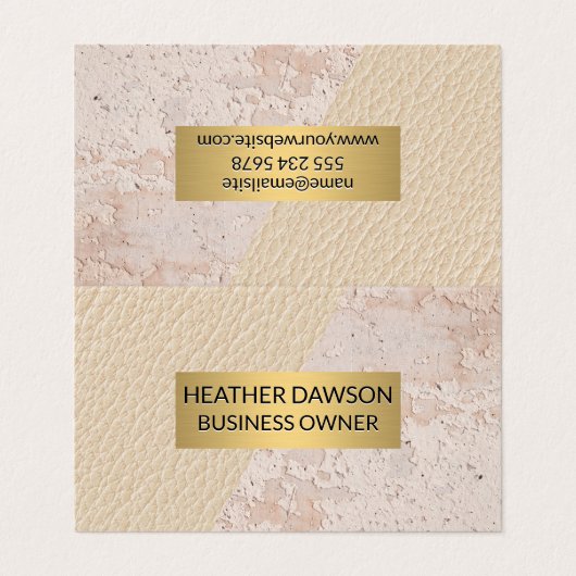 Gouden Frame | Leer | Grungy Textuur Visitekaartjes (Buitenkant ongevouwen)