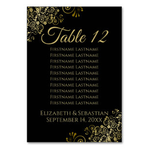 Gouden franje op zwart Elegant Bruiloft Zitting Gr Kaart