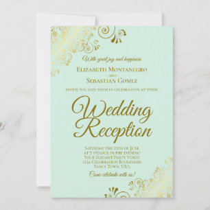 Gouden franjes en mintgroene elegante huwelijksrec kaart