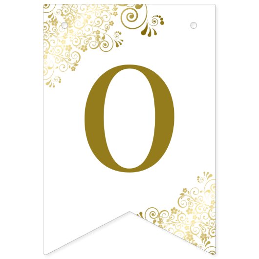 Gouden franjes op witte bruiloft paar namen elegan vlaggetjes (Tweede vlag)