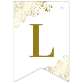 Gouden franjes op witte bruiloft paar namen elegan vlaggetjes (Derde vlag)