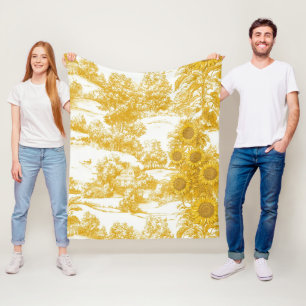 Gouden Frans Landelijk Zonnebloem Toile Patroon Fleece Deken