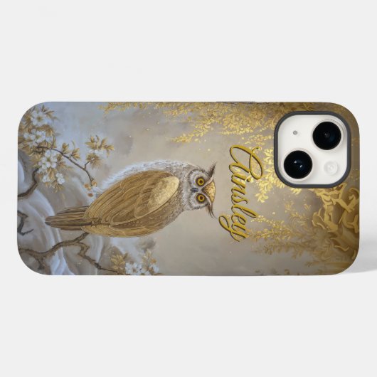 Gouden Fukuro Uil met bloesems Case-Mate iPhone Case (Achterkant (horizontaal))