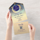 Gouden Galaxy Sterrennacht bruiloft All In One Uitnodiging (Afscheurbaar)
