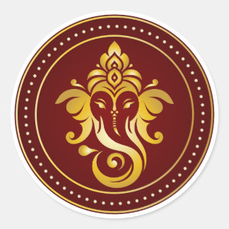 Gouden Ganesha Maroon Hindoeïstische Decoratieve O Ronde Sticker