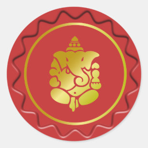 Gouden Ganesha op rode wasafdichting Ronde Sticker