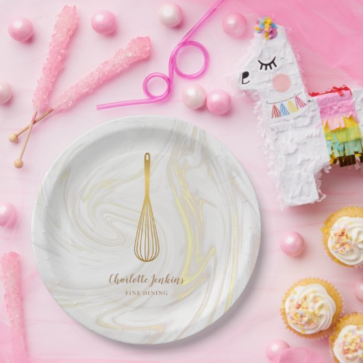 Gouden Garde Bakkerij Patisserie Marmeren Krullen Papieren Bordje (Feest)