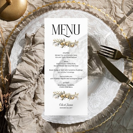 Gouden Garland Holly en Ornamenten Kerstbruiloft Menu
