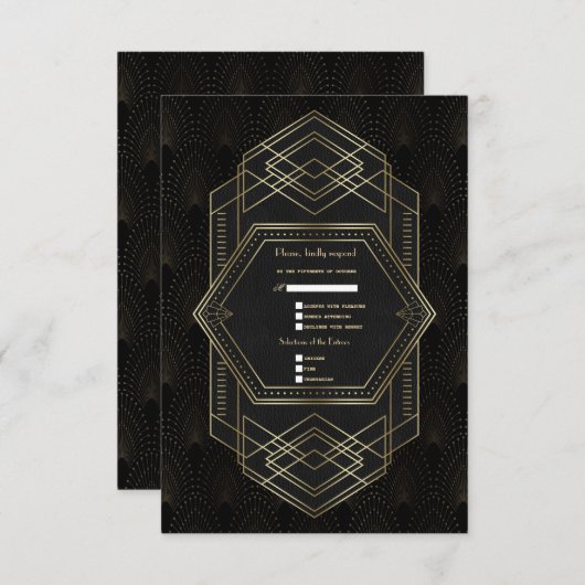 gouden Gatsby 20-s bruiloft RSVP (Voorkant / Achterkant)