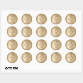 Gouden Geborstelde Metaal Glitter Monogram Naam Ronde Sticker (Vel)
