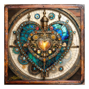Gouden Gebrand Glas Hart Steampunk Serie Foto Afdruk