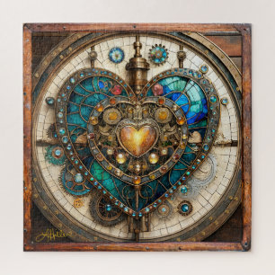 Gouden Gebrandschilderd Glas Hart Steampunk Serie Legpuzzel