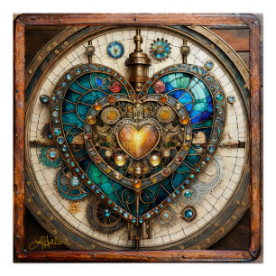 Gouden Gebrandschilderd Glas Hart Steampunk Serie Perfect Poster