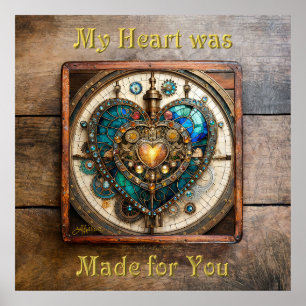 Gouden Gebrandschilderd Glas Hart Steampunk Serie Poster