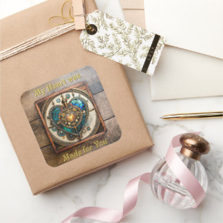 Gouden Gebrandschilderd Glas Hart Steampunk Serie Vierkante Sticker