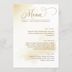 Gouden Geel Aquarel Elegant Trouwmenu Menu