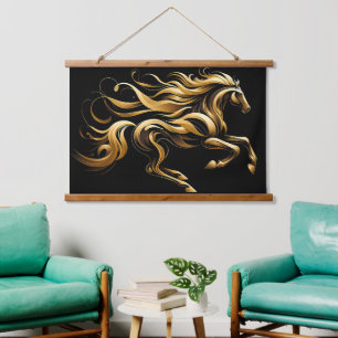 Gouden Geest – Abstract Paard in Beweging Hangend Wandkleed