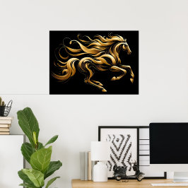 Gouden Geest – Abstract Paard in Beweging Poster