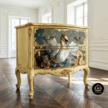 Gouden gekroonde zwaan met gele bloemen Decoupage