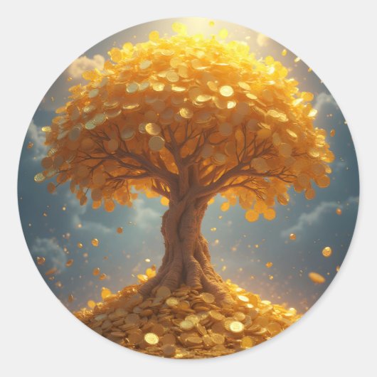 gouden geldboom goud ronde sticker (Voorkant)
