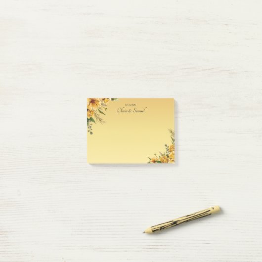 Gouden Gele Bloemen Trouwsuite Post-it® Notes (Op bureau)