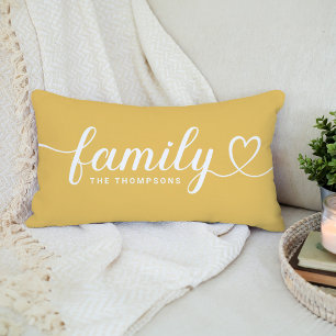 Gouden Gele Familie Hart Script Monogram Kussen