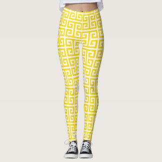 Gouden Gele Griekse Sleutelpatroon Leggings