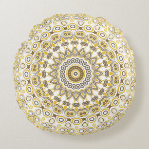 Gouden Gele Mandala Patroon Rond Kussen