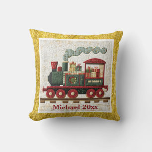 Gouden/gele rand kersttrein kussen Familiegesche