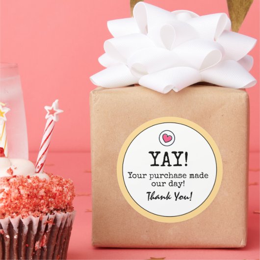 Gouden Gele Retro Met Hart Zakelijk Dank U Ronde Sticker (Feest)