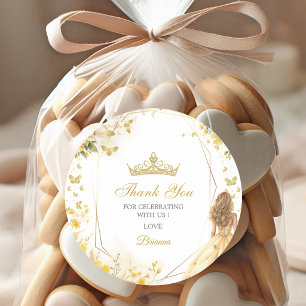 Gouden Gele Tiara Bloem Quinceañera Bedankt Ronde Sticker
