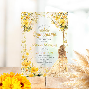 Gouden Gele Tiara Bloem Vlinder Quinceañera Acryl Uitnodigingen