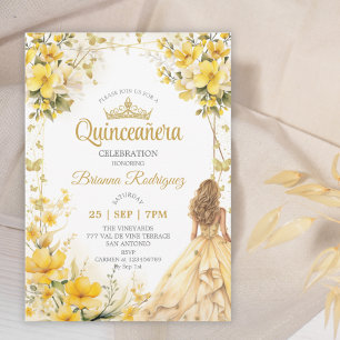 Gouden Gele Tiara Bloem Vlinder Quinceañera Kaart