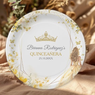 Gouden Gele Tiara Bloem Vlinders Quinceañera Papieren Bordje
