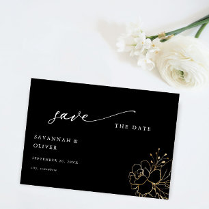 Gouden Gelijnde Bloemen Save the Date - Zwart