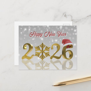 Gouden Gelukkig Nieuwjaar 2026 Kerstmannenhoed e Feestdagenkaart